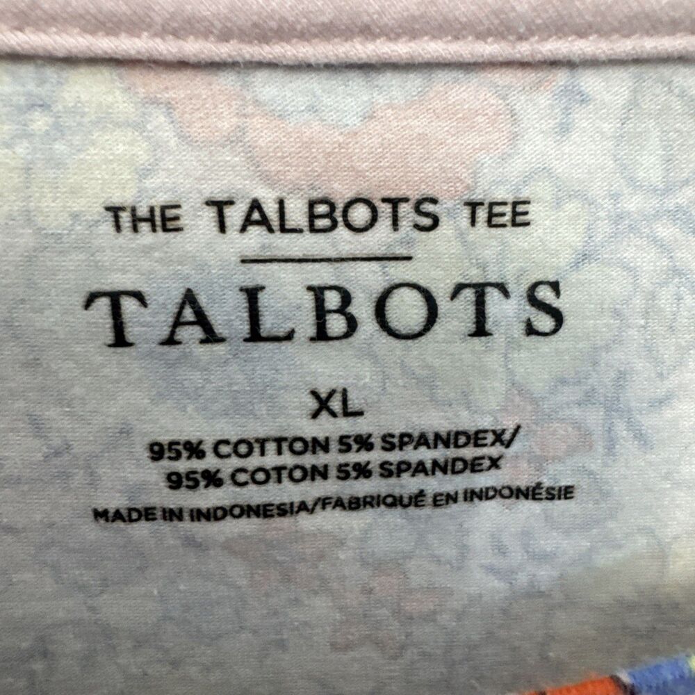 Talbots tee top xl cotton spandex blue red floral short sleeve - Picture 2 of 8